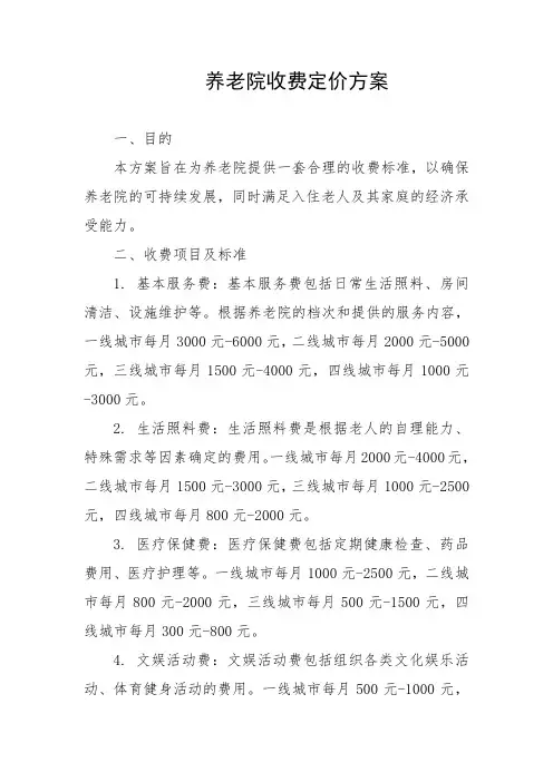 养老院收费定价方案