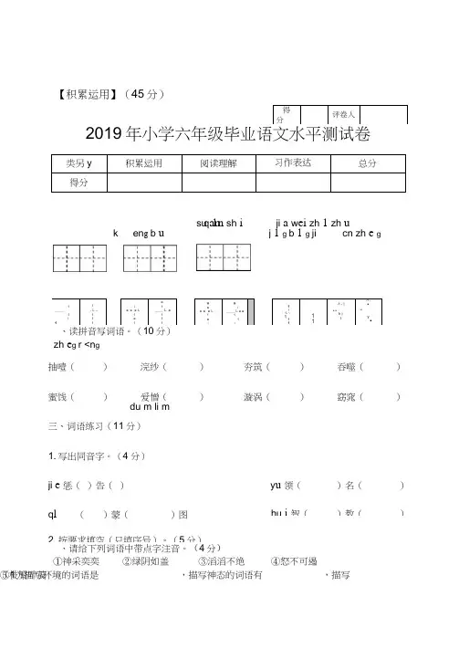2019年新课标人教版小升初语文毕业试题