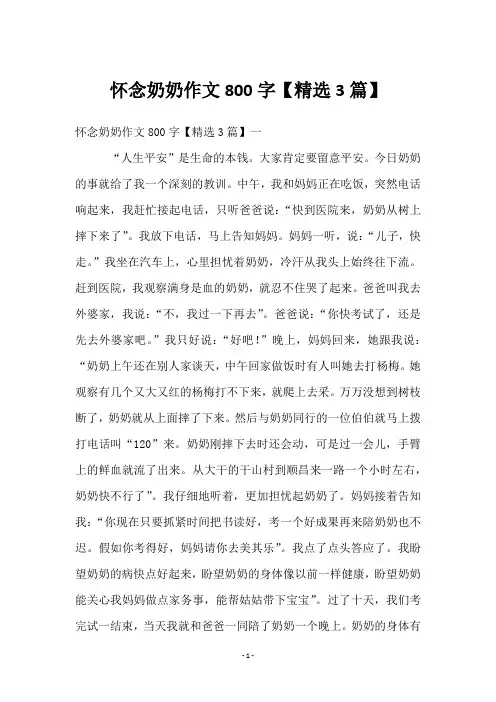 怀念奶奶作文800字【3篇】
