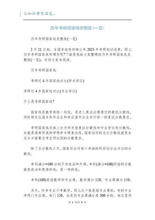 历年考研国家线完整版(一览)