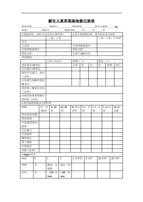 最新新生儿复苏现场抢救记录表