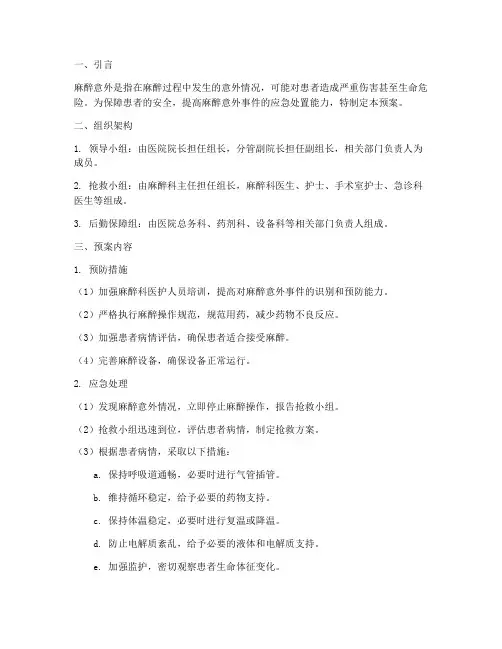 麻醉意外的应急预案