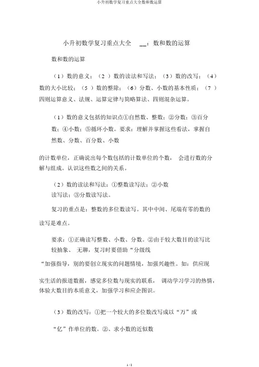 小升初数学复习重点大全数和数运算