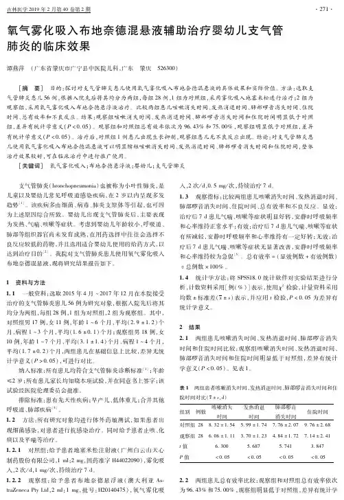 氧气雾化吸入布地奈德混悬液辅助治疗婴幼儿支气管肺炎的临床效果