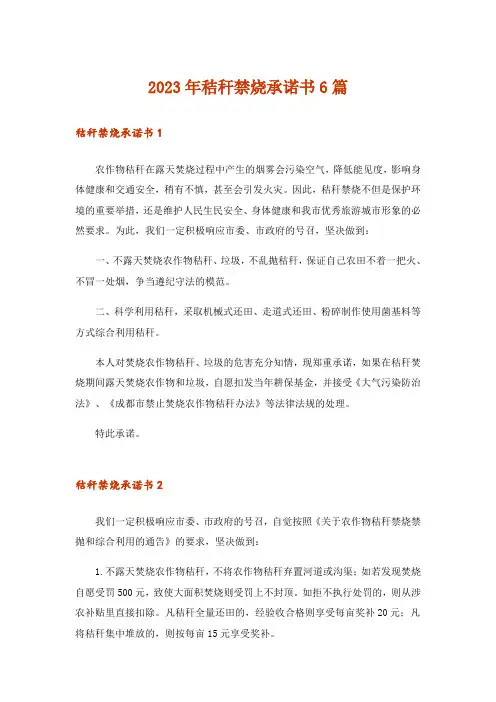 2023年秸秆禁烧承诺书6篇