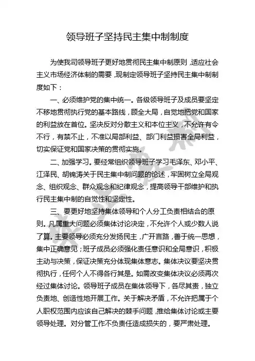 领导班子坚持民主集中制规范
