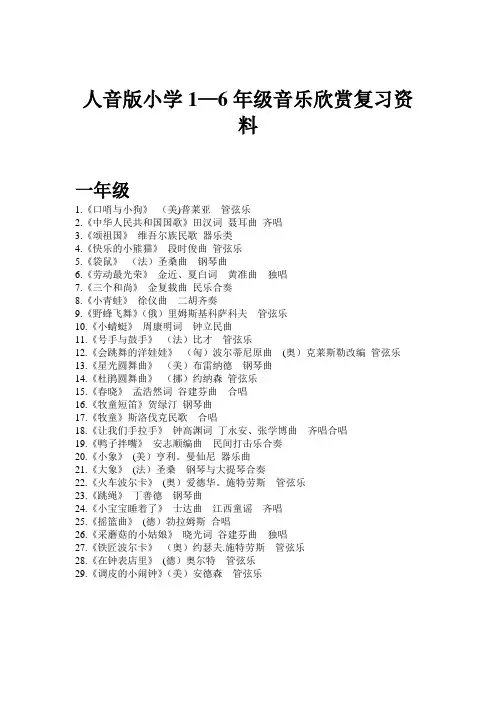人音版小学1-6年级音乐欣赏