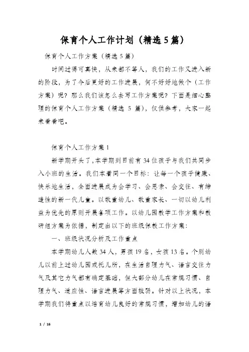 保育个人工作计划(精选5篇)
