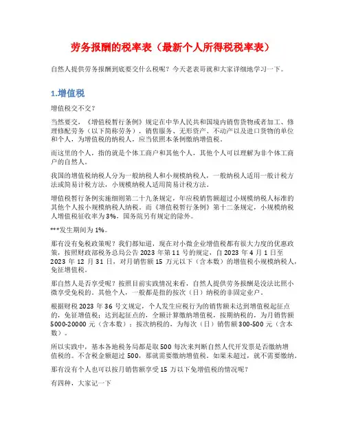 劳务报酬的税率表(最新个人所得税税率表)