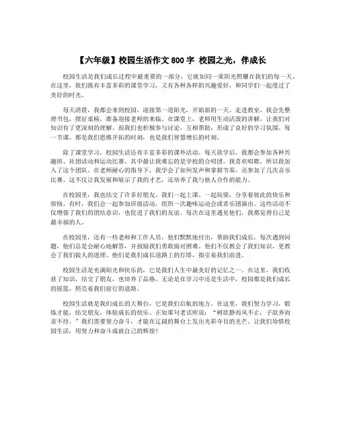 【六年级】校园生活作文800字 校园之光,伴成长