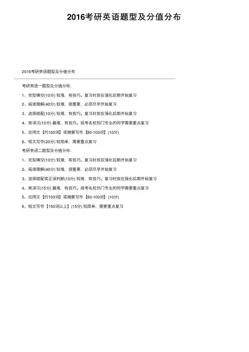 2016考研英语题型及分值分布