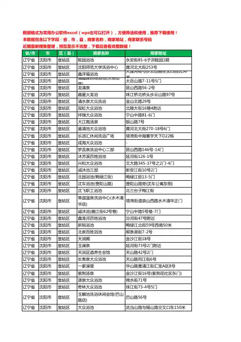 2020新版辽宁省沈阳市皇姑区洗浴工商企业公司商家名录名单黄页联系电话号码地址大全120家