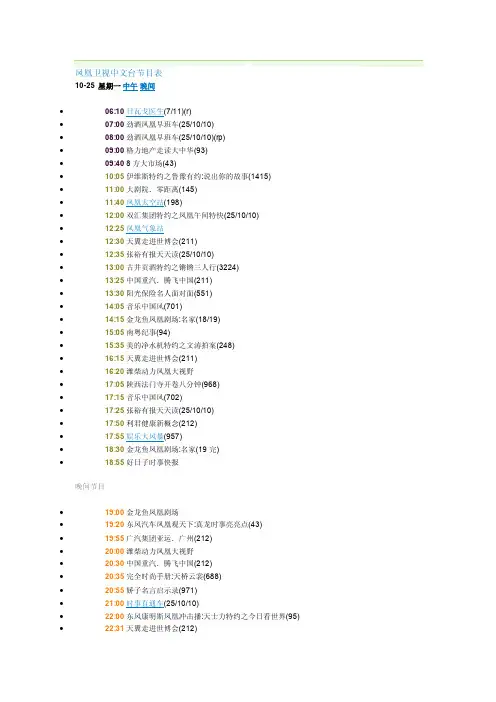 [训练]凤凰卫视中文台节目表
