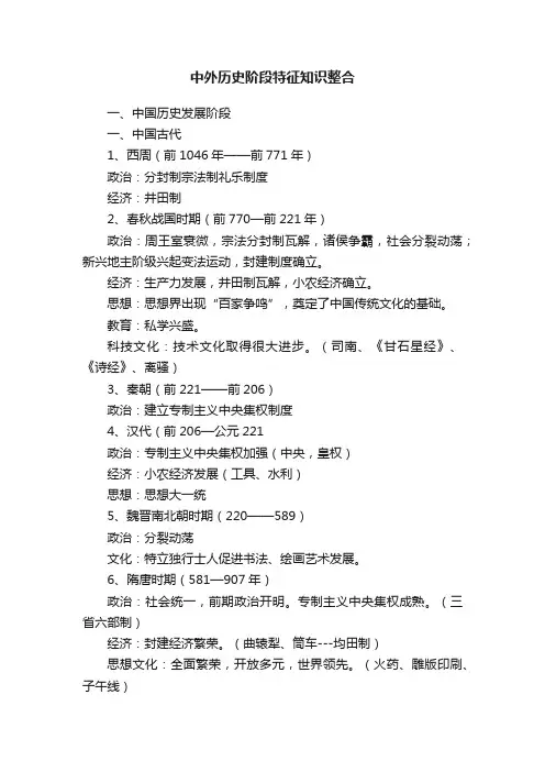 中外历史阶段特征知识整合
