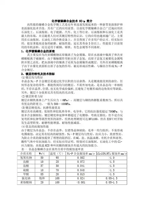 化学镀镍磷合金技术 NI-p 简介