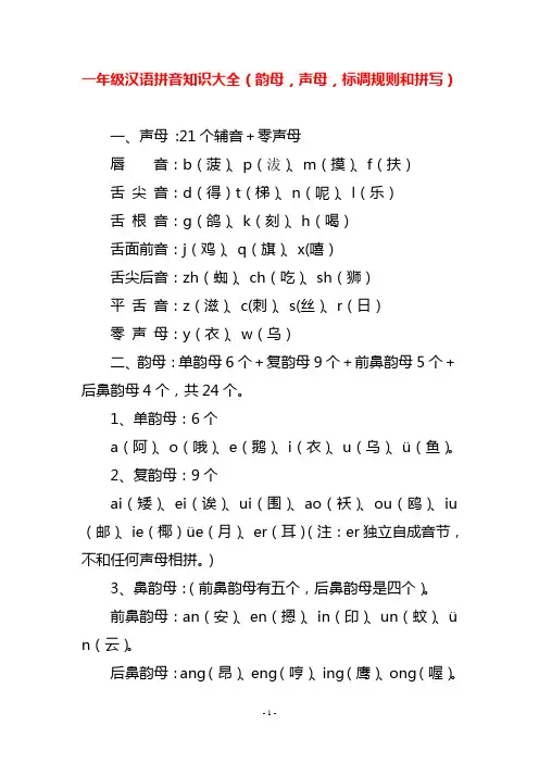 一年级汉语拼音知识大全(韵母,声母,标调规则和拼写)
