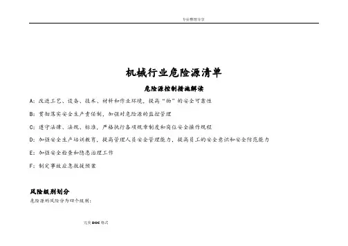 机械行业危险源清单