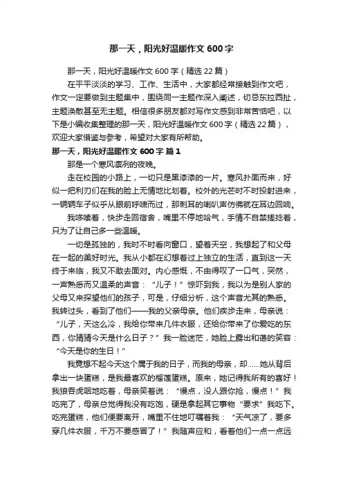 那一天，阳光好温暖作文600字（精选22篇）