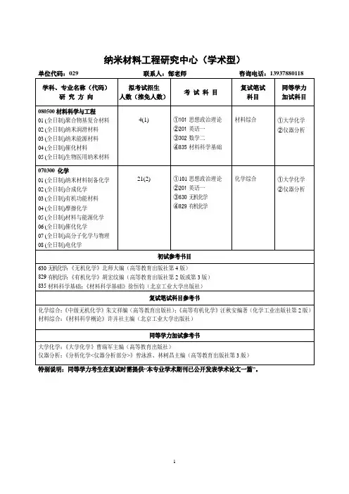 河南大学2020年纳米材料工程专业目录(学术型)