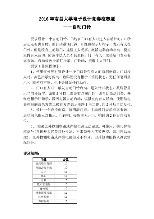 2016年南昌大学电子设计竞赛校赛题