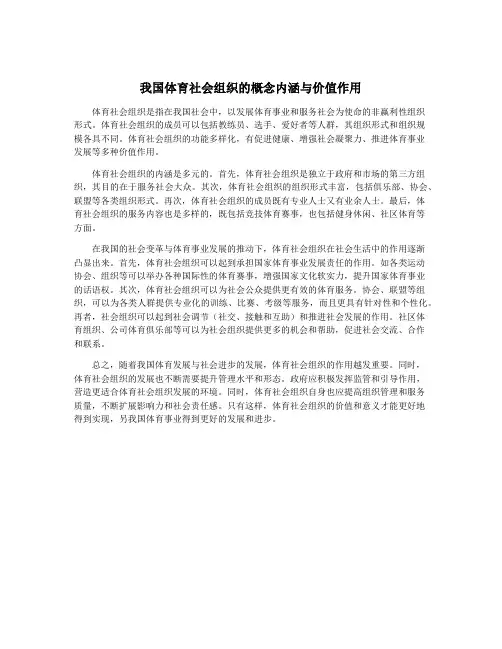 我国体育社会组织的概念内涵与价值作用