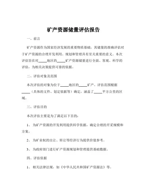 矿产资源储量评估报告