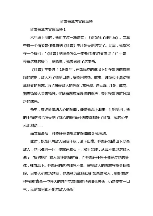 红岩每章内容读后感