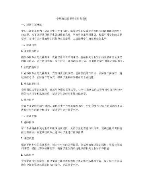 中职技能竞赛培训计划安排