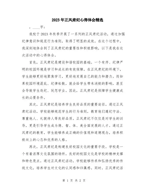 2023年正风肃纪心得体会精选