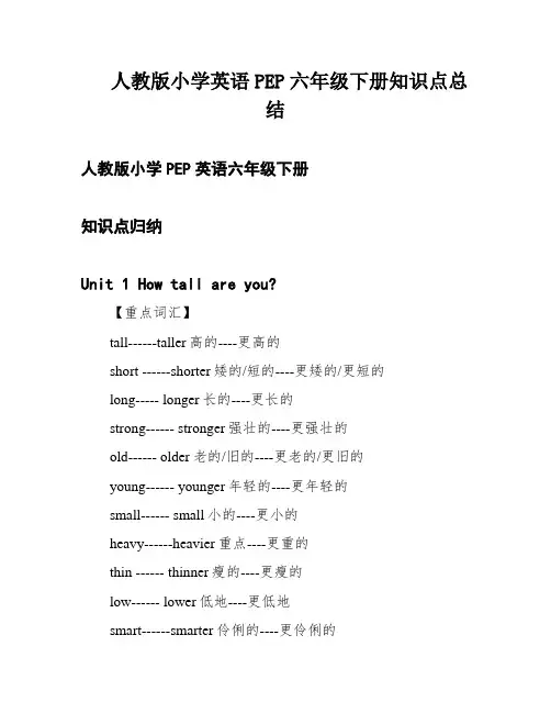 人教版小学英语PEP六年级下册知识点总结