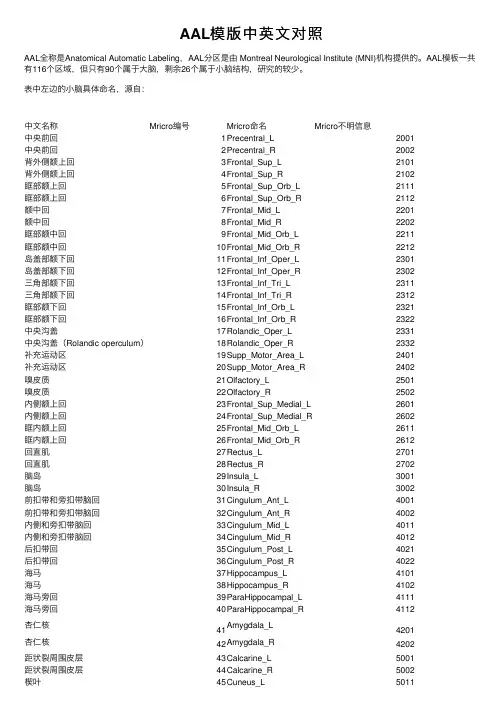 AAL模版中英文对照