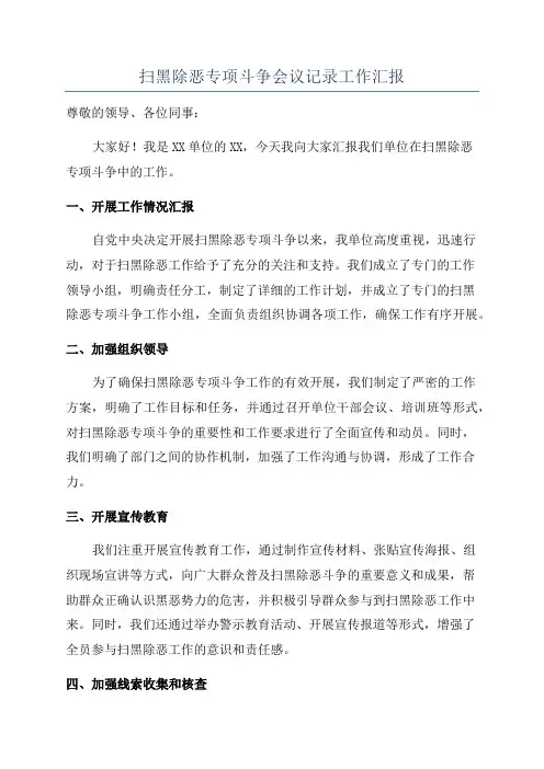 扫黑除恶专项斗争会议记录工作汇报