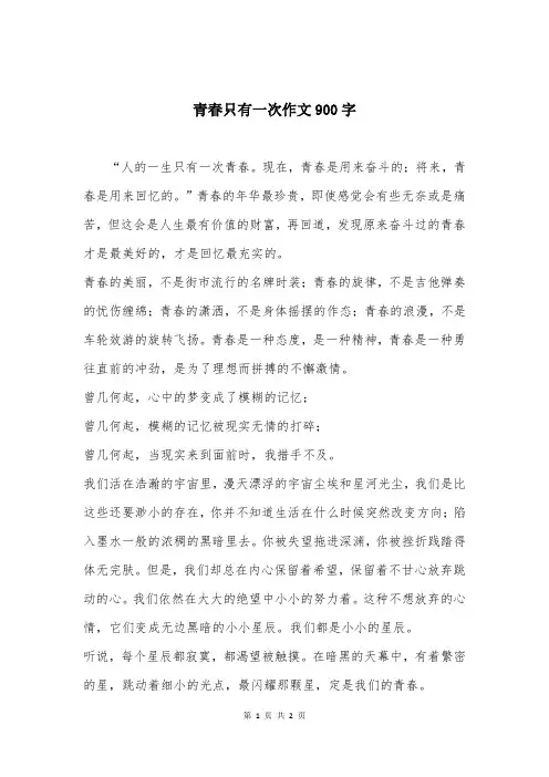 青春只有一次作文900字