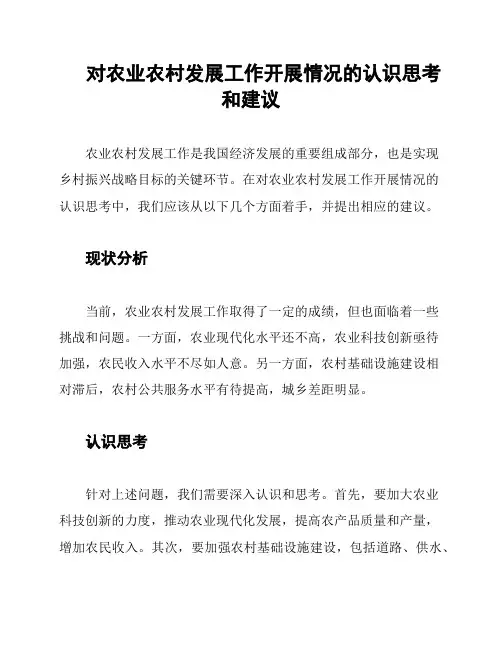 对农业农村发展工作开展情况的认识思考和建议
