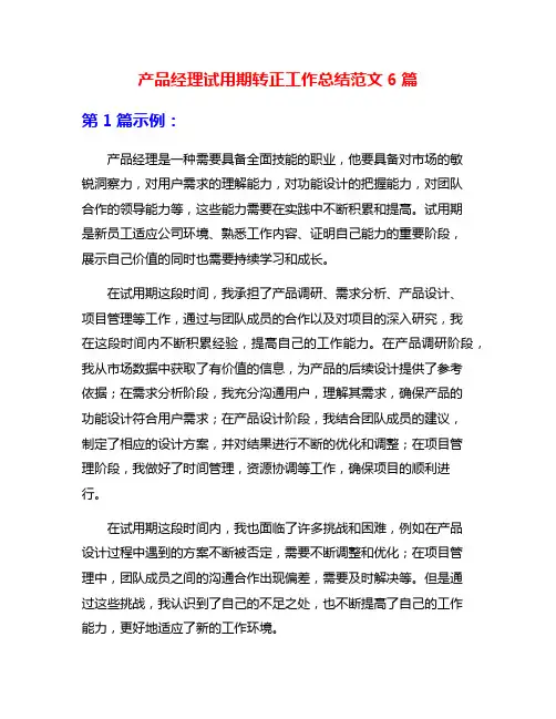 产品经理试用期转正工作总结范文6篇