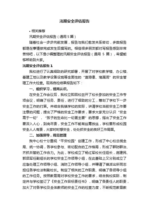汛期安全评估报告