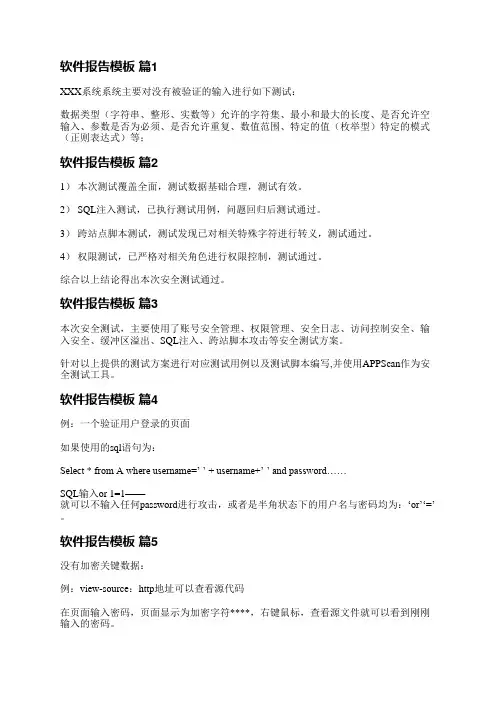 软件报告模板(5篇)