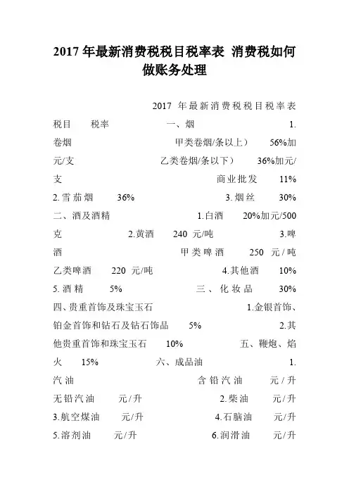 2017年最新消费税税目税率表 消费税如何做账务处理