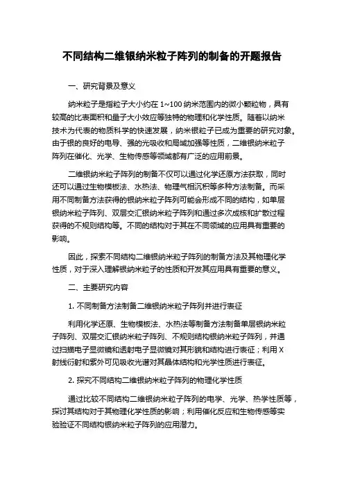 不同结构二维银纳米粒子阵列的制备的开题报告