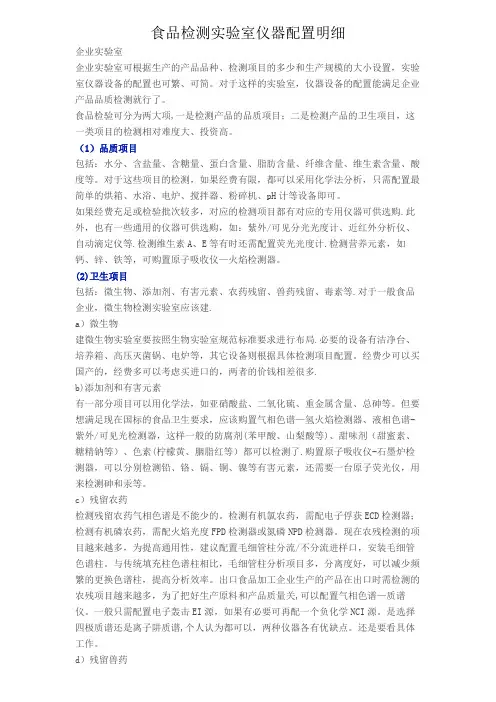 食品检测实验室仪器配置明细