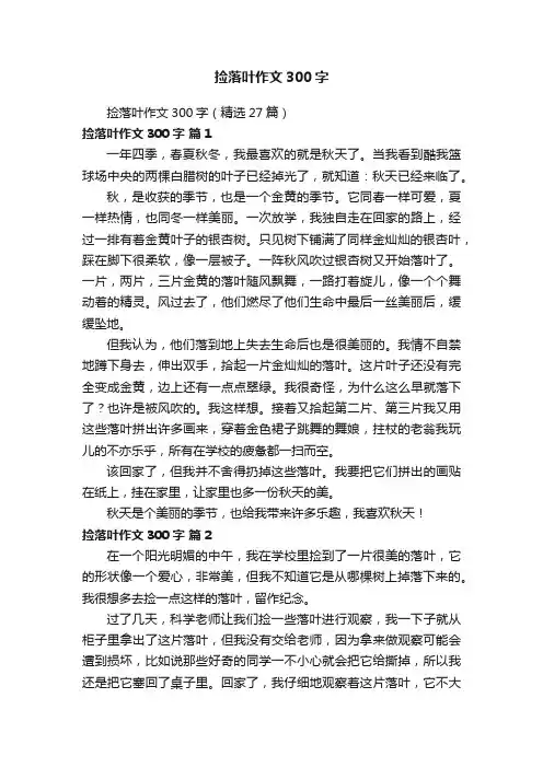 捡落叶作文300字（精选27篇）