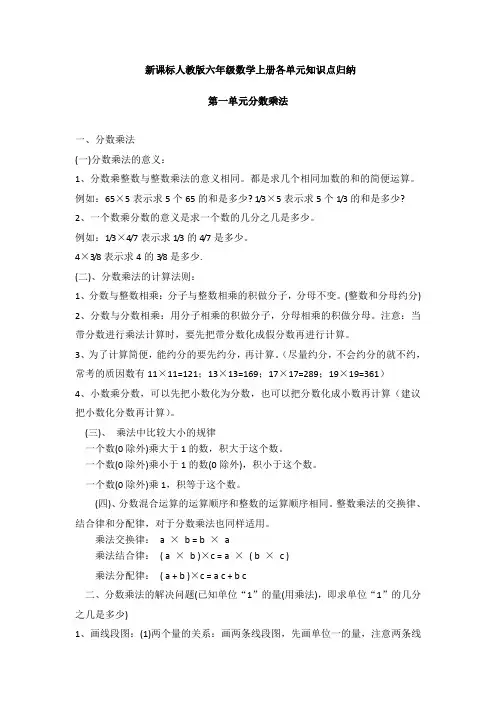 新人教版小学数学6年级上册六年级数学上册各单元知识点归纳