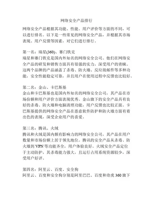 网络安全产品排行