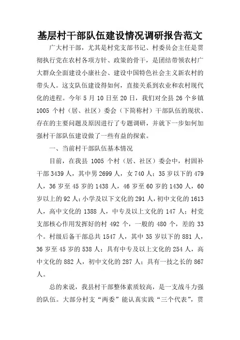 基层村干部队伍建设情况调研报告范文