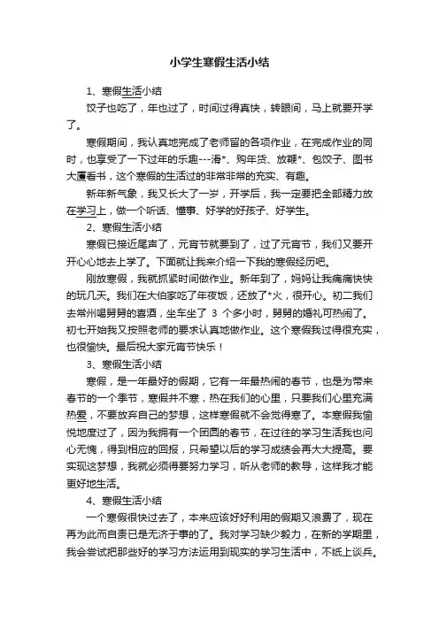 小学生寒假生活小结