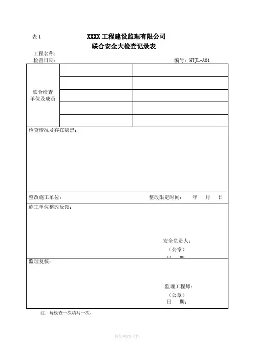 监理单位安全专项检查记录表