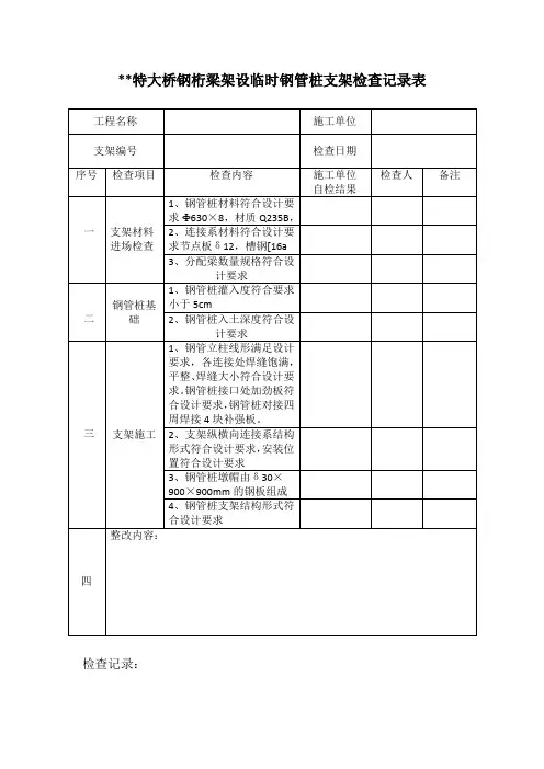 钢管支架验收记录表
