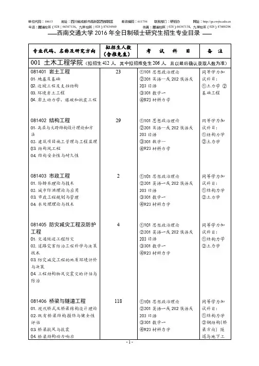 【2】-西南交通大学2016年全日制硕士研究生招生专业目录