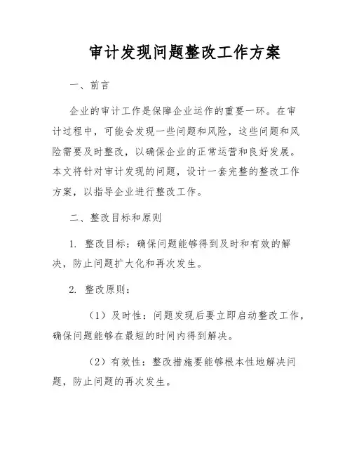 审计发现问题整改工作方案