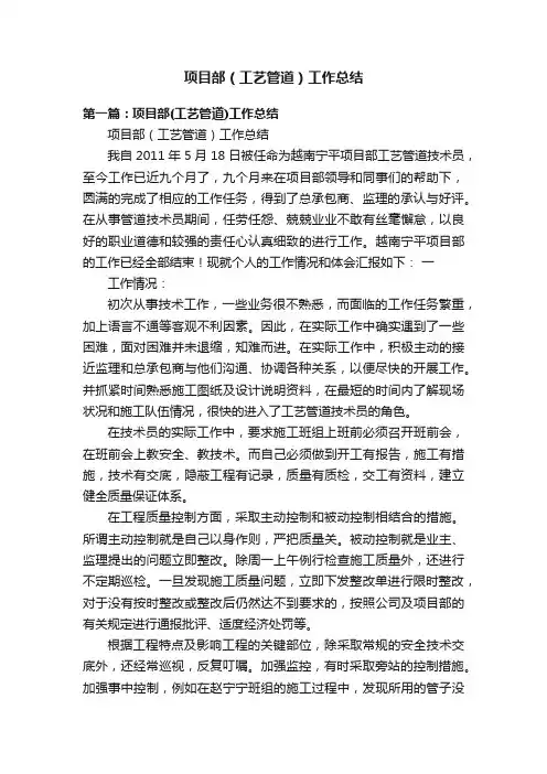 项目部（工艺管道）工作总结